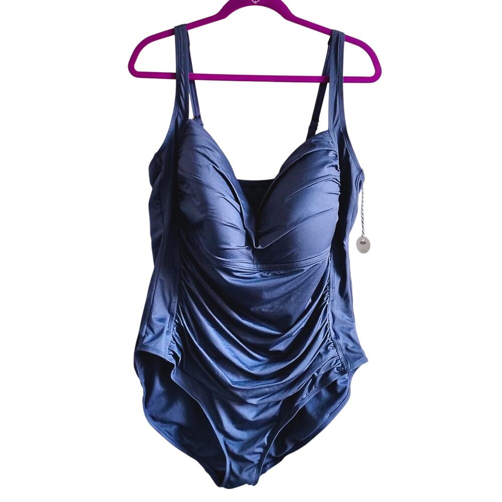 Sonnet Shores Plus Size 24W Navy Blue Ruched One Piece Swimsuit Full Coverage